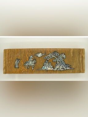 Vintage Asian Mother of Pearl Inlay Marble Hard Stone Trinket Storage Box